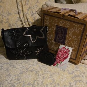 2009 Brighton in new conditon Black Floral Embellished Bag